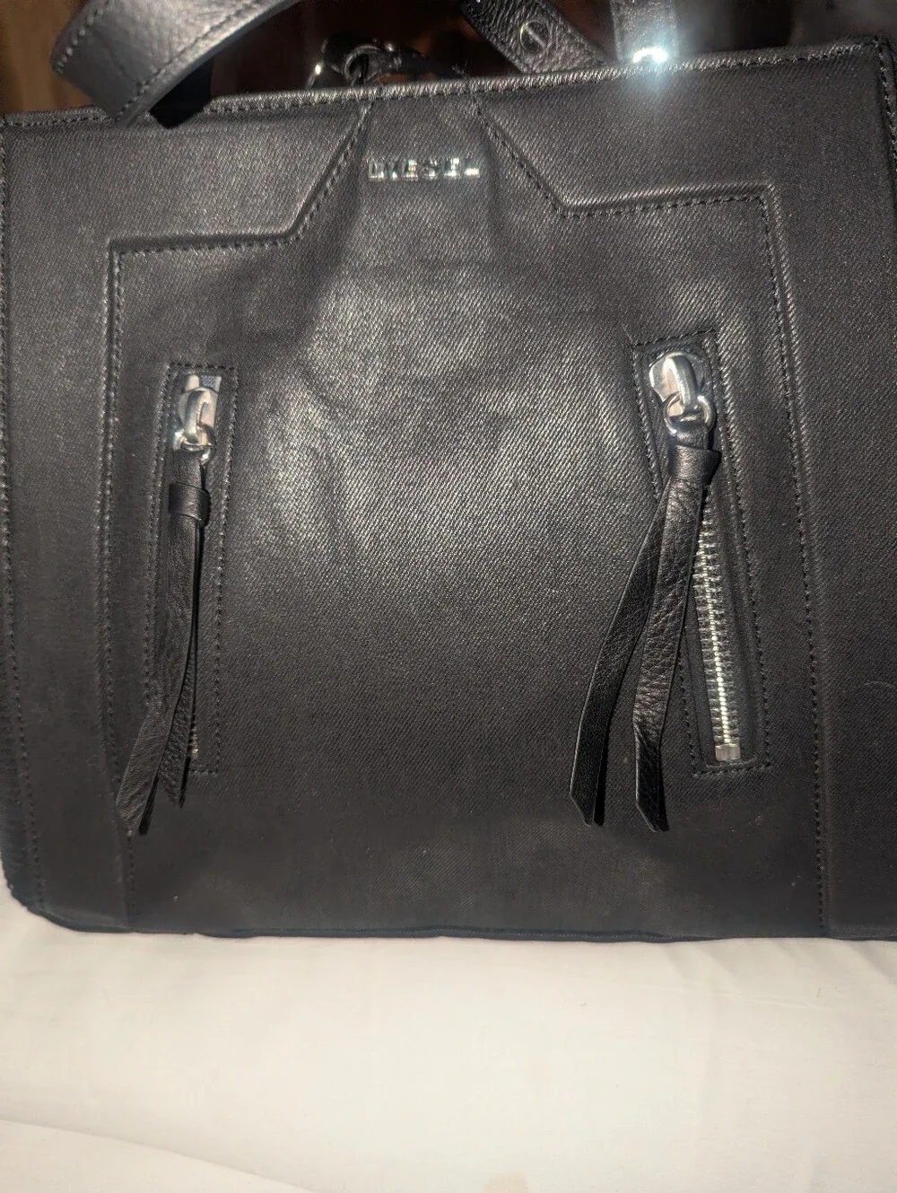Diesel Le Zipper Le Tracy Tote Black Denim Leather Details